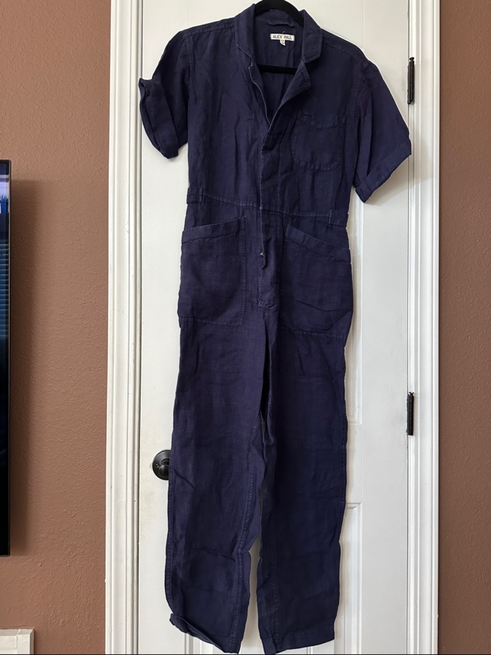 Alex Mill Short-Sleeve Utility Jumpsuit in Navy - Picture 3 of 7